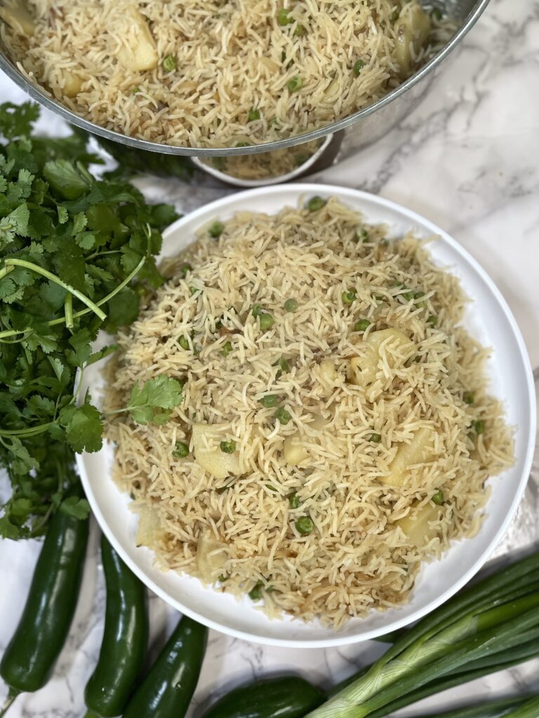 A variety of rice dishes such as pulao, biryani, plain rice and middleeastern rice dishes including the popular lamb mandi